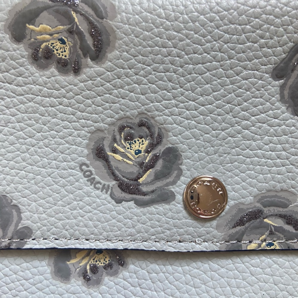 Coach Tea Rose Print Genuine Leather Triple Wristlet Bag Clutch Sky - Picture 3 of 7